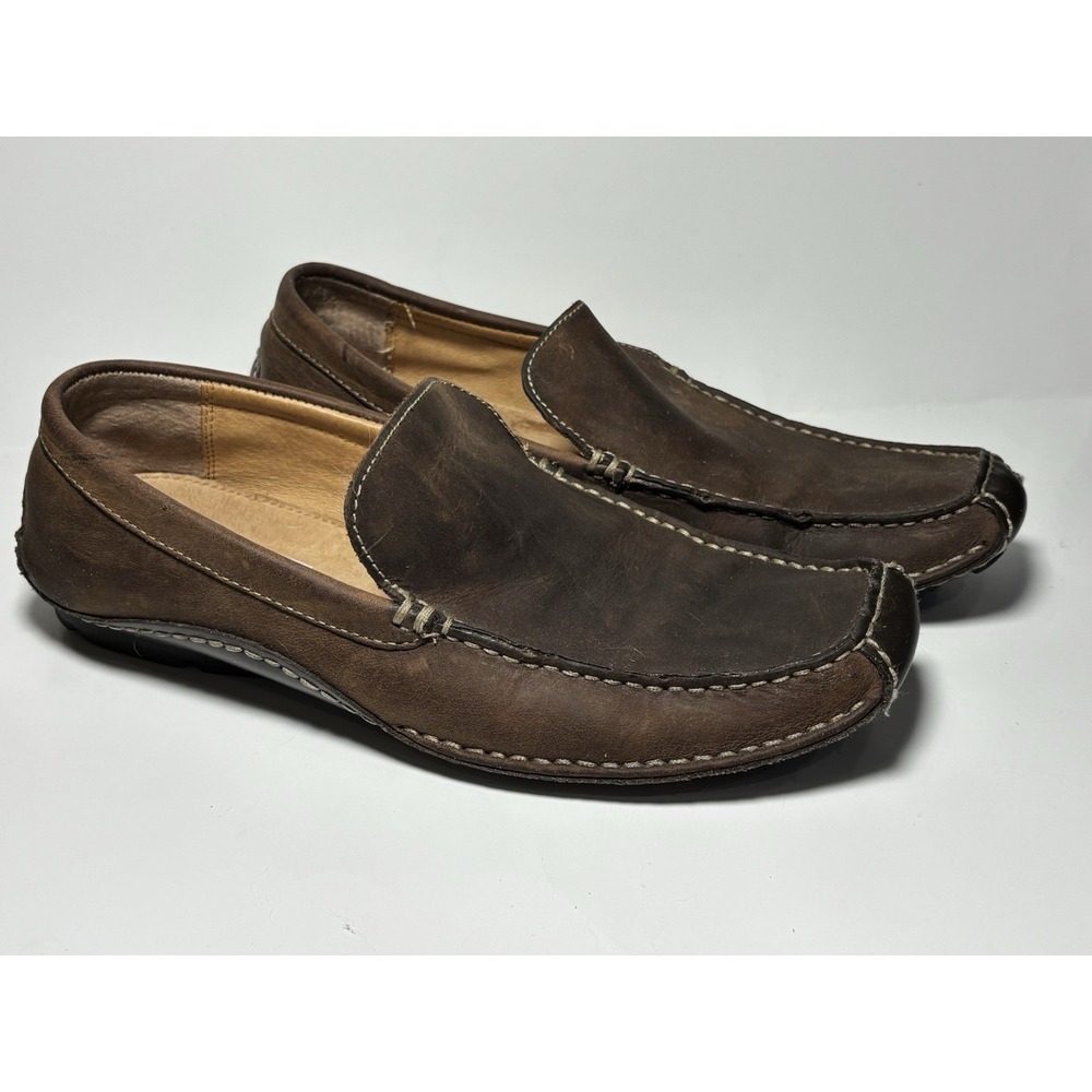 Varese Men's Leather Driving Loafers Slip On Moc Toe Brown Casual Shoes 10.5D
